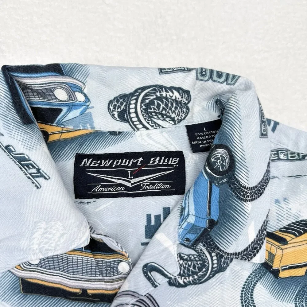 Vintage Newport Blue Ford Cobra 428 Shirt Mens Size Large Short Sleeve Button Up